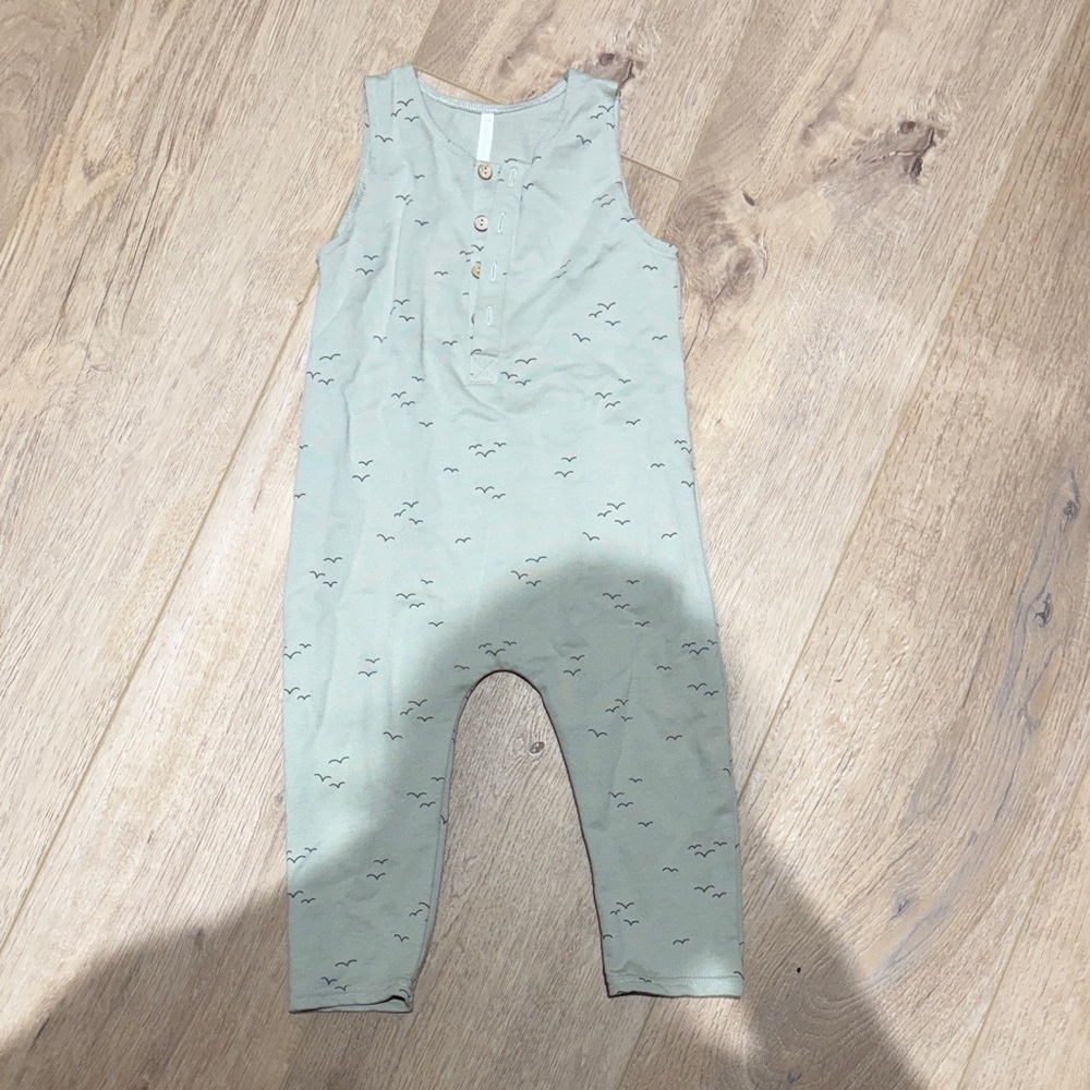 Rylee + Cru Mint Green Sleeveless Romper with Bird Print-never worn